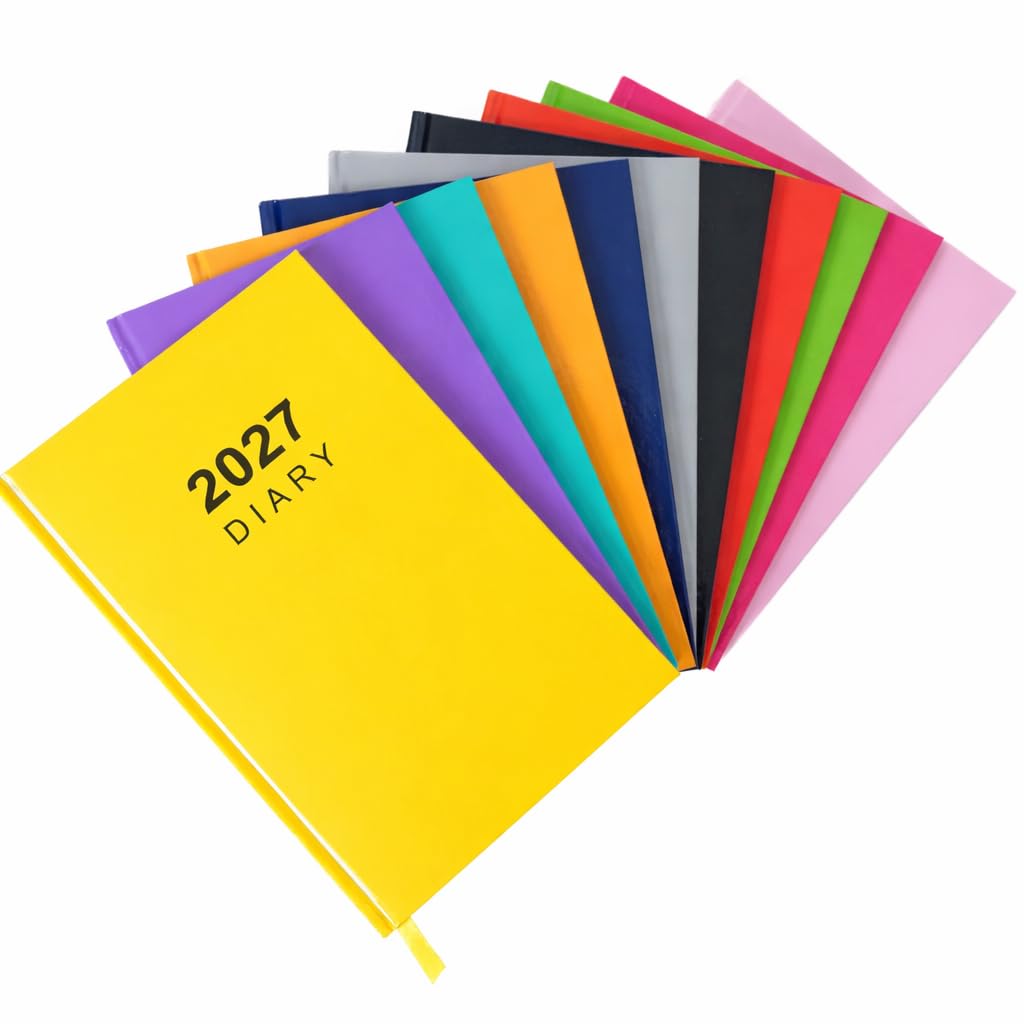 2027 Diary A5 Week to View - Hardback Planner Organiser with Ribbon Bookmark - Weekly Appointment Journal Notebook (Yellow)