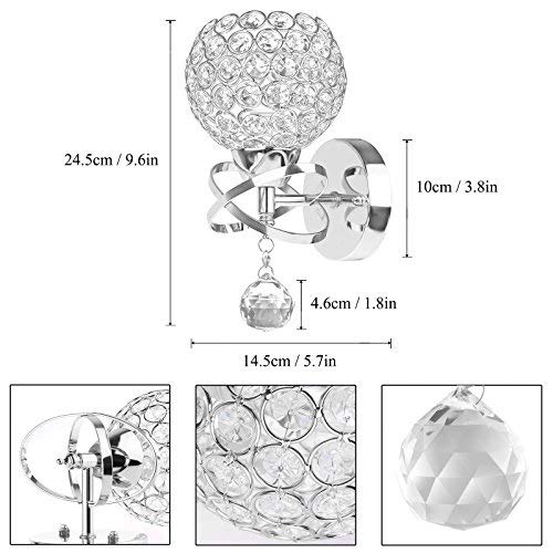 Crystal Wall Light, DDSKY Modern Luxury Crystal Wall Sconce Polished Chrome Finish Wall Sconce Lighting Fixuture with E14 Scoket (Silver)