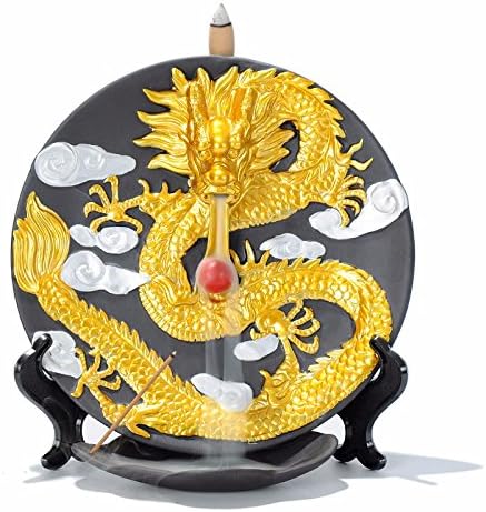 Union Art Home Décor Ceramic Backflow Golden Dragon Incense Burner Holder Plate Decoration Censer With Backflow and Sticks Incense