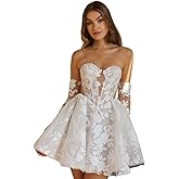 Tulle Short Wedding Dress for Bride Long Sleeve Lace Appliques Elegant A Line Mini Bride Gowns for Wedding