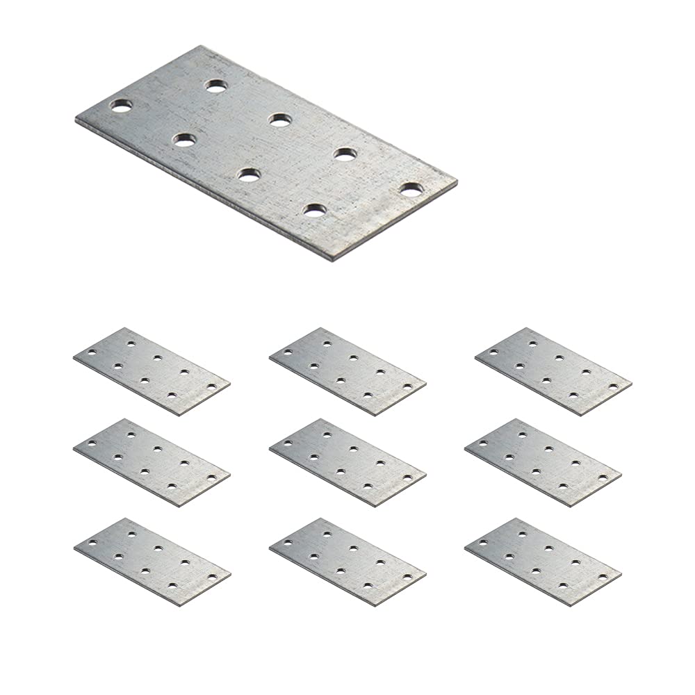 VHG Flat Connecting Joining Plates - Pack of 10 pcs (80 x 40 x 2) Heavy Duty Perforated Brackets, Galvanised Steel Sheet Braces, Metal Timber Fixing Repair Connector