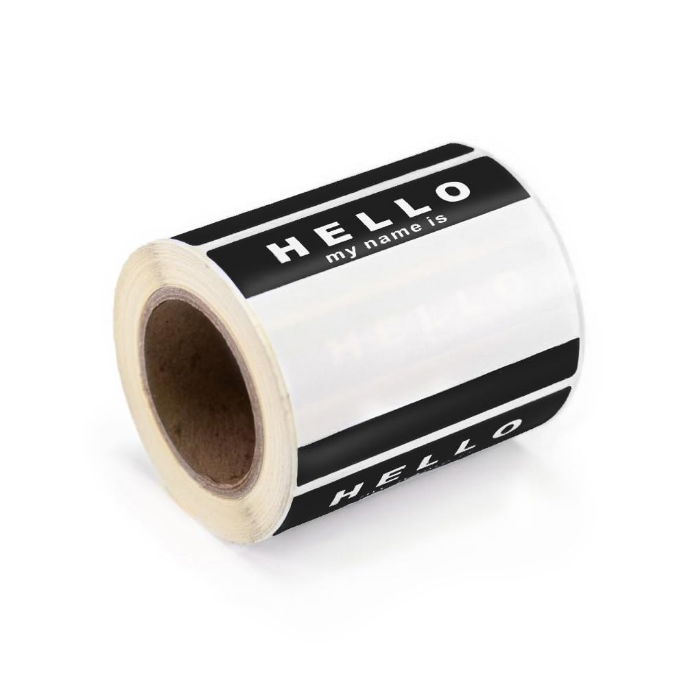 'Hello My Name is' Stickers/Name Label Tags - 250 Black & White - 8cm x 6cm — image 1