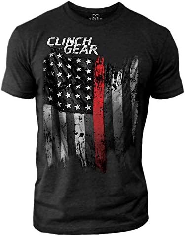 Clinch Gear Thin Red Line Tee, Performance Cotton Blend Short Sleeve Grey Crew Shirt