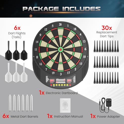 Professional Electronic Dartboard with Digital LCD Screen and Soft Tip Darts Dartboard with 27 Games, 243 Modes, Ideal for Friends, Family, Office, Clubs and Pubs Parties