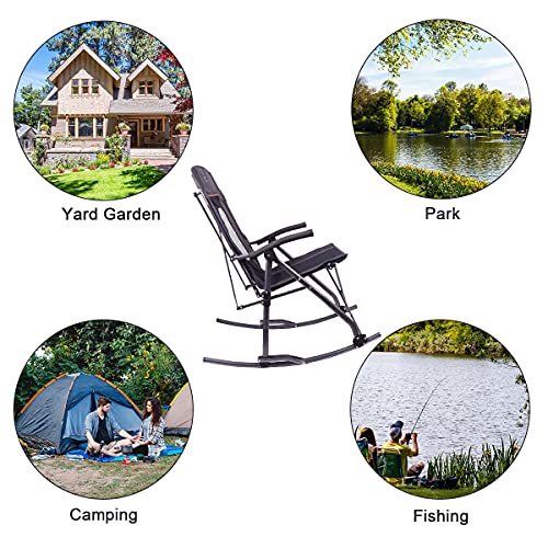 PORTAL Folding Camping Rocking Chairs Outdoor Mesh Patio Rocker Recliner Chairs with High Back