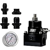 PQY EFI Fuel Pressure Regulator Kit AN8 Feed AN6 Return + 0-160PSI Gauge | Dark Black Aluminum return style fuel regulator with AN fittings