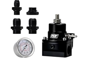 PQY Fuel Pressure Regulator AN8 Feed & AN6 Return Line + 0-160PSI Gauge Set Dark Black