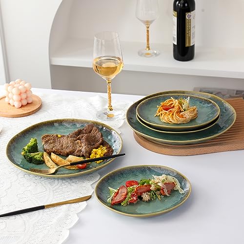 Set of 4 Appetizer and Sauce Plates for 4, Cake Dinnerware Set, Dinner Service, Modern Green Design
