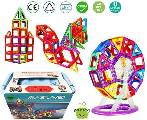 pelzitoys Magnetische Bausteine 88 Teile Magplayer, intelligentes Spielzeug ab 3 Jahre, Bauwerke und Gebäude konstruieren, Magnetspielzeug, ABS Kunststoff