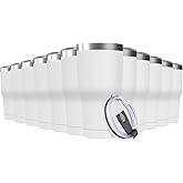 Deitybless 30oz Stainless Steel Travel Mug with Lid, 12 Pack Double Wall Vacuum Insulated Bulk Tumbler, Powder Coated Coffee Cup Suitable for Vehicle Cup Holders (White)