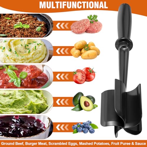 Mince Masher, Ground Beef Meat Chopper with 5-Blade Head, Versatile High-Temp Heat-Resistant Hamburger Meat Masher, Non-Stick Mince Meat Shredder for Ground Turkey/Beef, Nylon Utensil Cookware