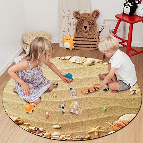 Beach Area Rug Round Rugs 6ft, Nautical Sandy Starfish Shells