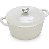 LIFERUN 6 Qt Enameled Cast Iron Dutch Oven Pot with Lid，Oven Safe up to 500° F, Heavy-Duty Non-Stick Dutch Oven with Dual Handles for Bread Baking, Fry Foods, Braising, Stews, Roasting (White)