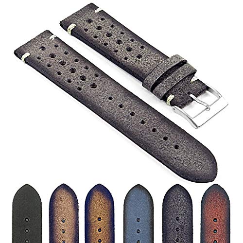DASSARI Speedster Italian Distressed Leather Perforated Rally Watch Strap in Grey 22mm
