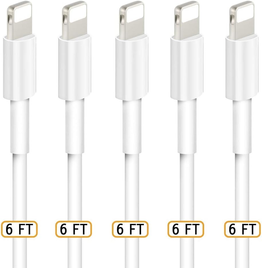 USB Cables, Pasyou 6FT (2M) Fast Charging Cable Syncing Charger Cords Long Wires Durable Data Lines Certified Compatible for Phone Xs Max XR X/ 8 Plus/ 7Plus/ 7/ 6s Plus/ 6 Plus/ 5s/ 5-5 Pack
