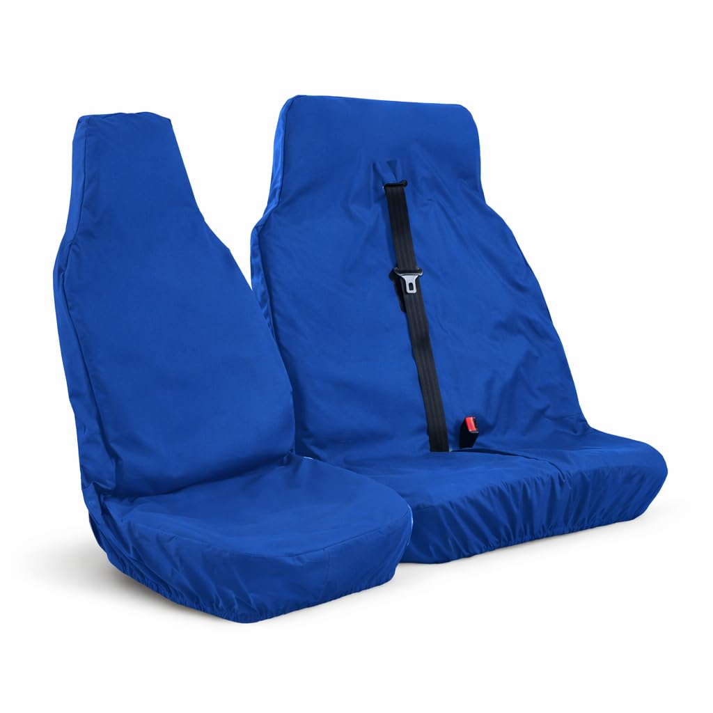 Carseatcover-UK® Xtra Heavy Duty Rugged Waterproof Van Seat Covers Set - Universal Fit Single + Double Bench, Van Accessories, Hardwearing Seat Protector, Blue
