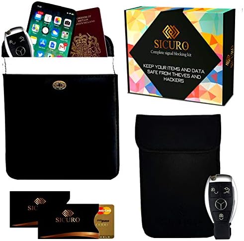 Faraday Bag for Car Keys | RFID Cage Signal Blocker Security Large Pouch | Elegant Black Small Electronic Keyless Protector Pouch And 2 Anti Theft Blocking Card Sleeve | Luxury Complete 4 Pack Set