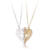 ASHMITA 2 PCS Silver Gold Matching Angel Wings Heart-shaped Necklace Silver Black Couple Necklace Puzzle Set Matching for Boyfriend Girlfriend Best Friends Jewelry Gift