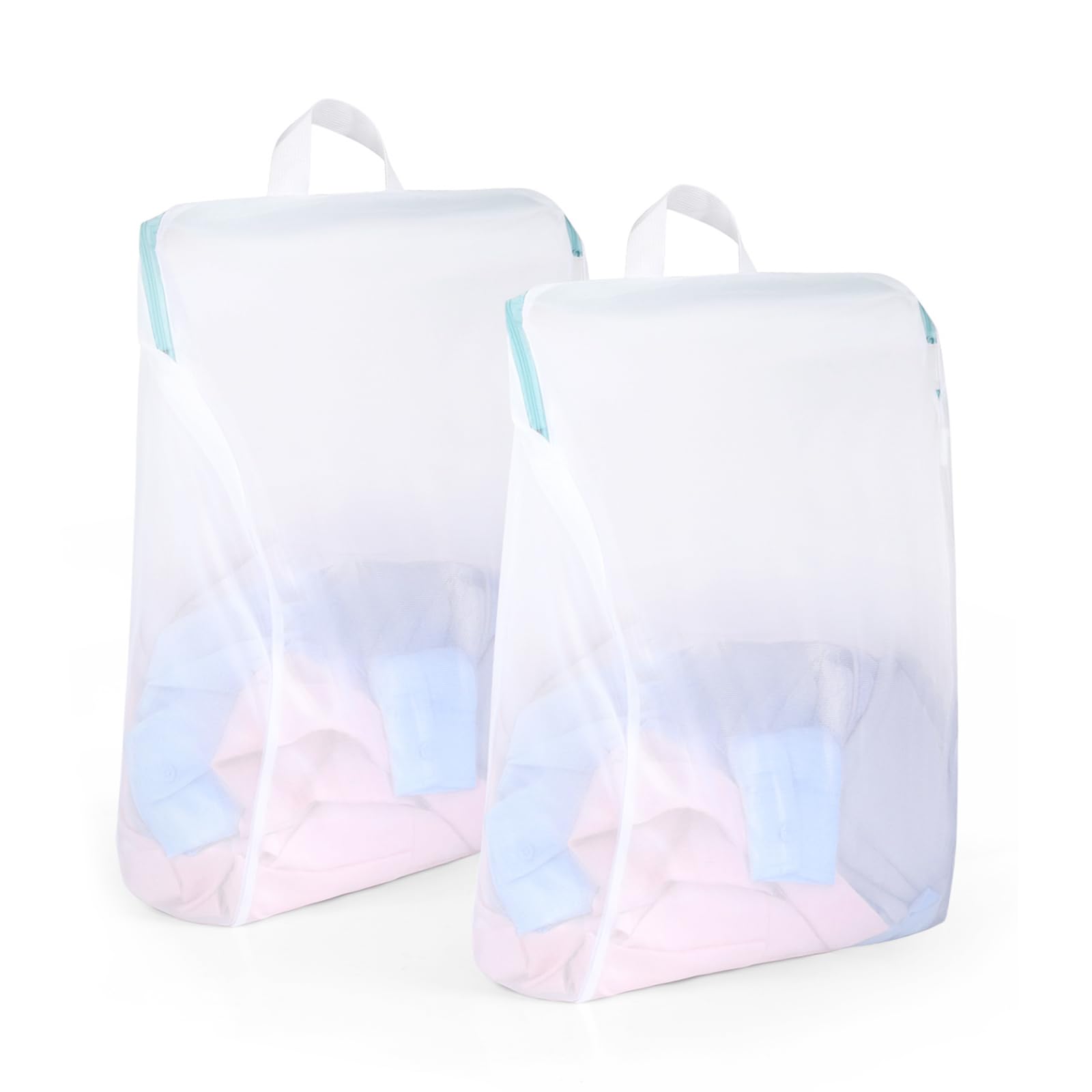 OTraki 2 Packs Mesh Laundry Bags, 16 x 20 inch Washing Bags for Laundry Reusable Delicates Laundry Bag with Zips Mesh Bags with Handles for Home College Dormitories Apartments