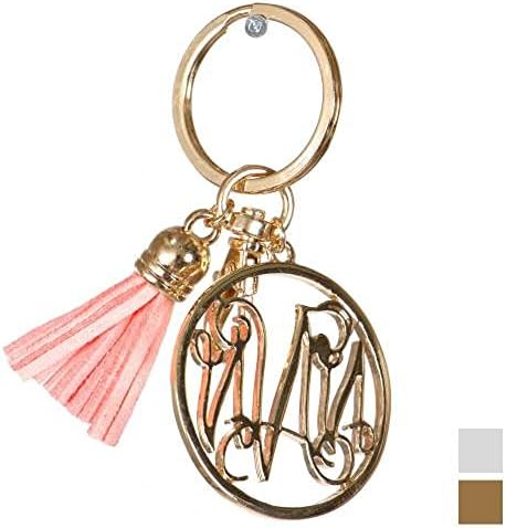 Initial Jewelry Personalized Monogrammed Alphabet Initial Letter Keychain, Key Ring, Bag Charm w/ Tassel (N-Gold)