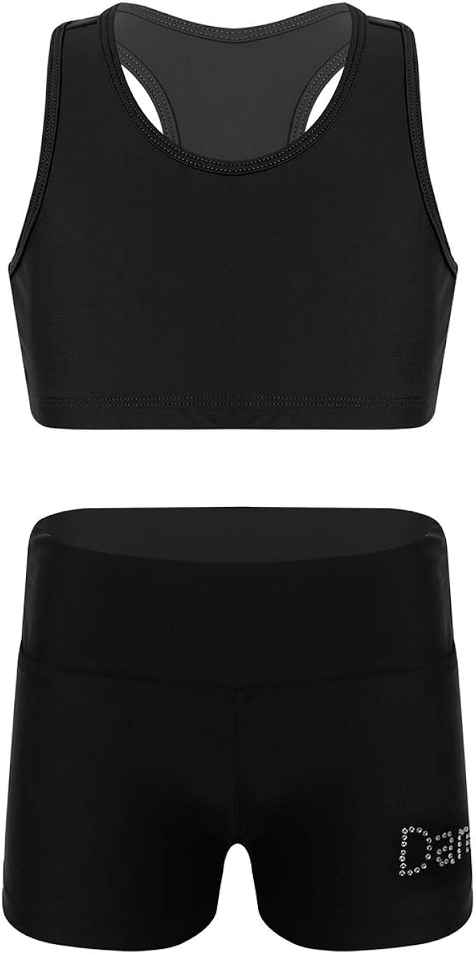 ranrann Girls 2PCS Ballet Dance Outfits Team Uniform Gymnastic Crop Top