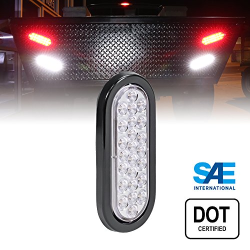OLS 6" Oval 24 CLEAR WHITE LED Reverse Backup Trailer Tail Light for JEEP Trucks RV - DOT Certified, Grommet & Plug Included