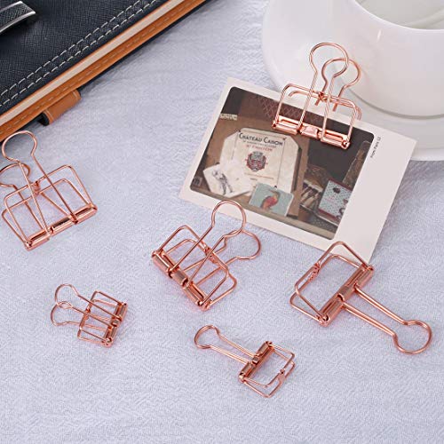 15 Metal Binder Clips and 65 Cute Paper Clips Assorted Sized, Rose Gold Smooth Stainless Wire Clips for Office School Supplies by DeedyGo - Thumbnail 4