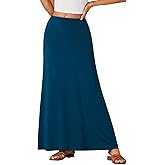 OPOIPIN Women's Casual Stretchy Solid High Waist Flared Long Maxi Skirt