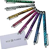 Eco-Fused 8 Stylus Pen Bundle / Zebra Print Stylus Pens / Compatible with All Capacitive Touchscreen Devices including iPhone, Android Phones, Tablets, iPad, iPod / Microfiber Cleaning Cloth Included
