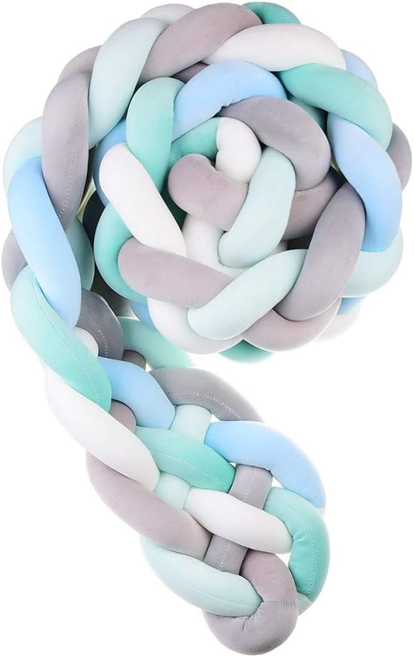 2M/3M Baby Braided Crib Bumper Knotted Plush Soft Handmade Nursery Crib Bedding Cushion Sets Decor Cradle Pillow Protective Sleep Bed Pads Newborn Gift,03,2M