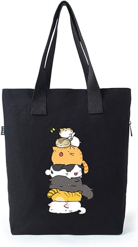Amazon 実りの秋 トートバッグ レディース キャンバス 猫柄 動物 大容量 軽量 ファスナー おしゃれ 通勤 通学 肩掛け 手提げ 帆布 かわいい 折りたたみ 縦型 エコバッグ 頑丈なつくり 黒 トートバッグ