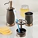 mDesign Metal Bath Accessory Set, Soap Dispenser, Toothbrush Holder, Tumbler - 3 Pieces, Two-Tone Bronze