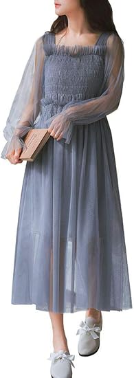 Amazon ワンピース チュニックokoufen レディース 春 ワンピース レース 長袖 ドレス チュール 結婚式 パーティー フォーマル 通勤 二次会 お呼ばれ 謝恩会 ワンピース チュニック 通販