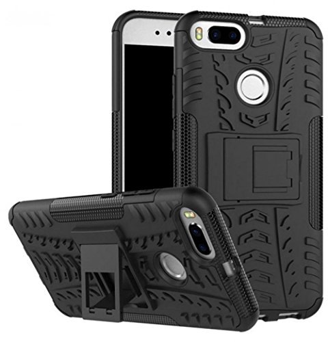Kaira Hard Armor Hybrid Rubber Bumper Flip Stand Rugged Back Case Cover for Xiaomi Mi A1 (Black)