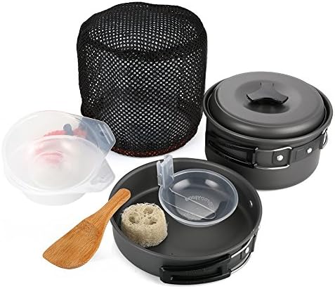 Camping Cookware Mess Kit Folding Cookset 8 Piece Lightweight Durable Pot Pan Bowls for Outdoor Backpacking Cooking Hiking Picnic
