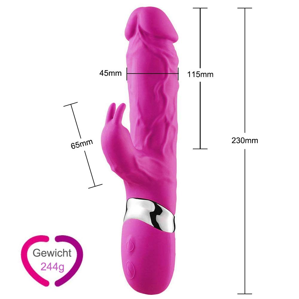 Rabbit Vibratoren für sie Klitoris und G-Punkt Stimulator, Dual Motor Silikon Dildo Realistischer Vibrator mit 7 Modi, Massagestab für Frauen Sex-Spielzeug Wasserdicht, USB Wiederaufladbar (Rose)