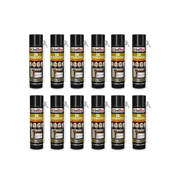 Isolbau 2K Montageschaum Zargenschaum - Premium PU-Schnellschaum für Türen, Fenster, Dämmung & Montage - 12 x 400 ml