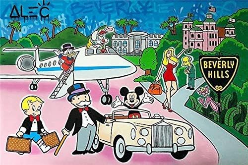 Artwu Alec Monopoly Hand Painted Oil Painting on Canvas Graffiti wall art Beverly Hills 24x36'' -299