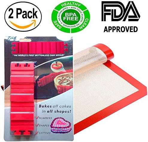 Set of 2 - 1 Silicone Baking Mat & 4PCS Round Cake Pan DIY silicone Mould Tools. Both Flexible Silicone And NonStick Material. Design Your Cake In Any Shape.