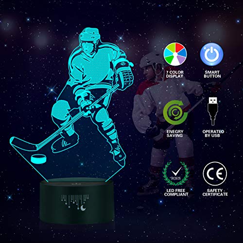 Ice Hockey Night Light 3D Illusion Lamp,Metplus Led Optical Lights 7 Colors Changing Touch Control USB Powered Table Desk Lamps for Home Kids Room Decor Boys Girls Christmas Birthday Gifts