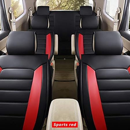 Amazon 全天候用カスタムフィットシートカバー 三菱 Mitsubishi Luxuryデリカスペースギア 完全保護防水カーシートカバーヘッドレストと腰部クッション付きの超快適性ラグジュアリーパッケージ ブラック レッド フルセット 車 バイク 車 バイク
