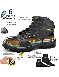 SAFETOE - Botas de seguridad para hombre - M8356B Negro Impermeable Cuero Botas de trabajo Acero Dedo Zapatos de Seguridad