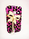 Luxury Pearl pink Leopard Crystal Diamond Rhinestones BOW bow-knot Flower Transparent Back Hard Case Cover Shell for Samsung Galaxy Discover S730G / Galaxy Centura S738C (StraightTalk/Net 10/Tracfone)