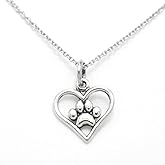Sterling Silver Tiny Heart Charm with Paw Print Necklace,18"