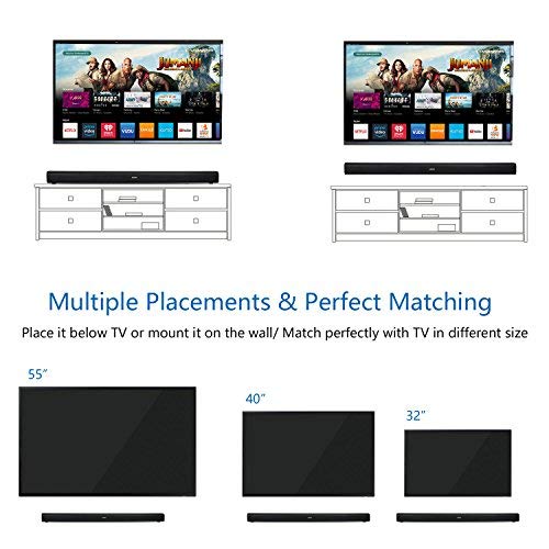 (Updated Version) Sound bar AKIXNO 40W Remote Controlled Matt Surface Wired Wireless and Bluetooth 2.0 Channel Home Theater 3 EQ Modes Ideal for TV PC Tablets Gaming, Wall Mountable (33-Inch Playbar)