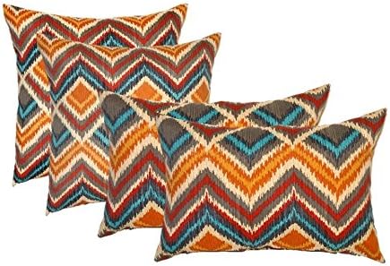 Set of 4 Indoor / Outdoor Pillows - 17" Square Throw Pillows &amp; 2 Rectangle / Lumbar Throw Pillows - On the Rise Fiesta~Red Orange Blue Gray Geometric