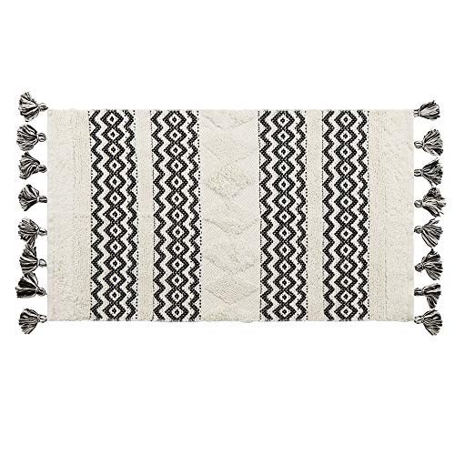 Seavish Boho Small Bathroom Rug,2x3 Black/White Cotton Tufted Hand
