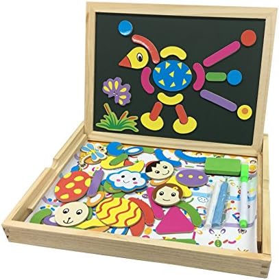KanCai Wooden Magnetic Puzzle Kids Toys - Easel Double Side Dry Erase Board Puzzles Games for Boys Girls - Learning &amp; Educational Game Toy for Kids
