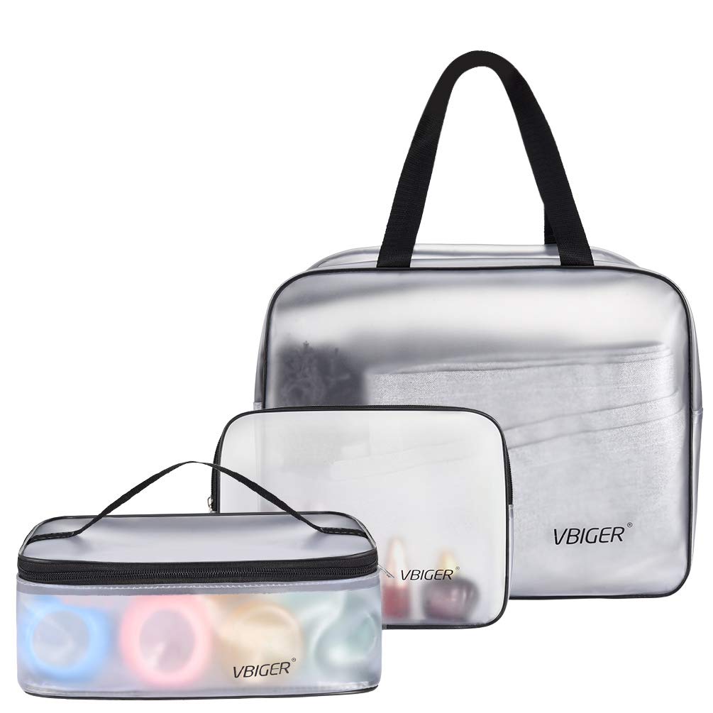 Vbiger Kulturbeutel Transparent Kosmetiktasche 3 Stück TSA-zugelassen Umweltfreundlich Make-Up Tasche wasserdichte Toiletbag Mit ReißVerschluss Multi-Größen (Klein, Medium, Groß)