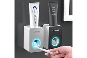 CXYHMG Toothpaste Dispenser, 2 PCS Automatic Toothpaste Squeezer Dispenser for Kids & Family Shower, is Wall Mount Bathroom Accessories with Super Sticky Suction Pad. (Black-Grey)